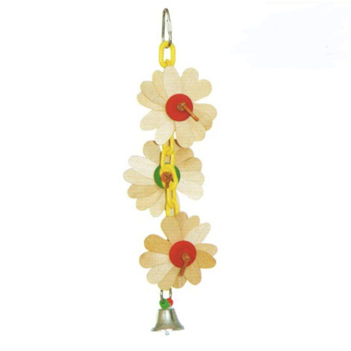 A&E Cage Company Wooden Flower on Chain w/ Bell - 644472012736