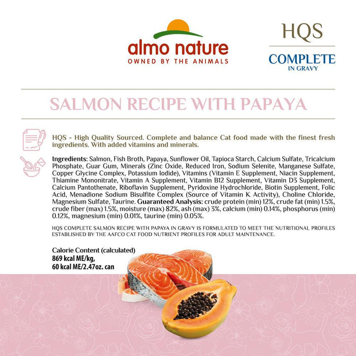 Almo Nature HQS Complete Cat Grain Free Salmon with Papaya Canned Cat Food - 10699184011574