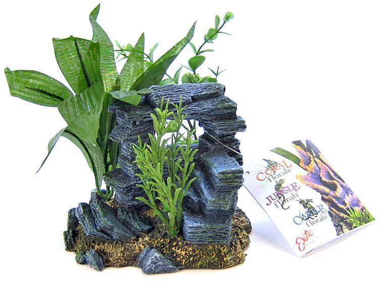 Blue Ribbon Rock Arch with Plants Ornament - 030157005214