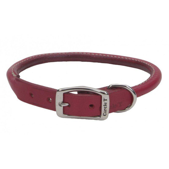 Circle T Oak Tanned Leather Round Dog Collar - Red - 076484108518