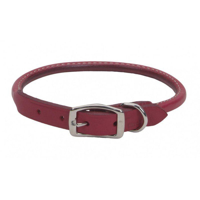 Circle T Oak Tanned Leather Round Dog Collar - Red - 076484108112