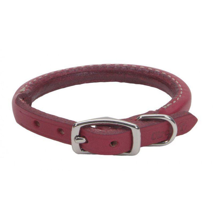 Circle T Oak Tanned Leather Round Dog Collar - Red - 076484107917