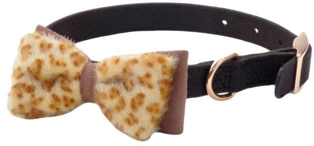 Coastal Pet Accent Microfiber Dog Collar Mod Black with Leopard Bow 5/8" Wide - 076484214332