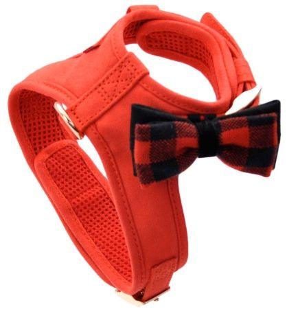 Coastal Pet Accent Microfiber Dog Harness Retro Red with Plaid Bow - 076484214639