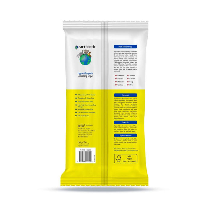 Earthbath Hypo-Allergenic Grooming Cleans & Conditions Fragrance Free Plant-Based Wipes - 602644022204