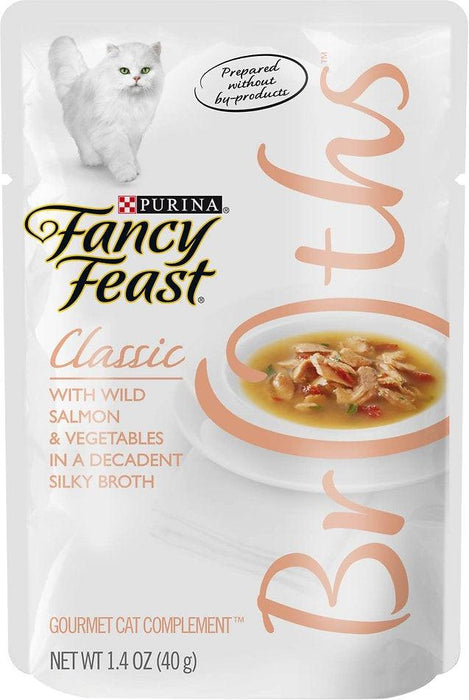 Fancy Feast Classic Broths with Wild Salmon & Vegetables Supplemental Cat Food Pouches - 00050000963669
