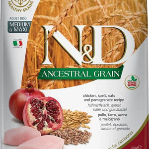 Farmina N&D Natural and Delicious Ancestral Grain Medium & Maxi Chicken & Pomegranate Adult Dry Dog Food - 8010276036247