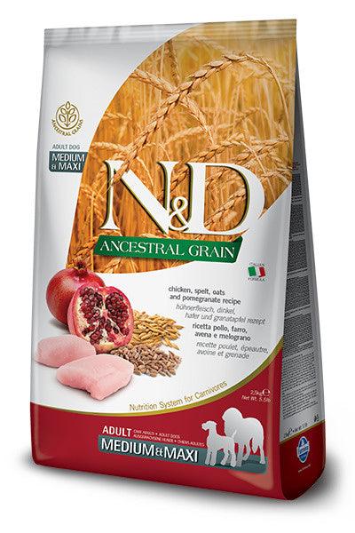 Farmina N&D Natural & Delicious Ancestral Grain Chicken & Pomegranate Medium & Maxi Adult Light Dry Dog Food - 8010276030511
