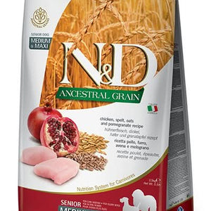 Farmina N&D Natural & Delicious Ancestral Grain Chicken & Pomegranate Medium & Maxi Senior Dry Dog Food - 8010276030542