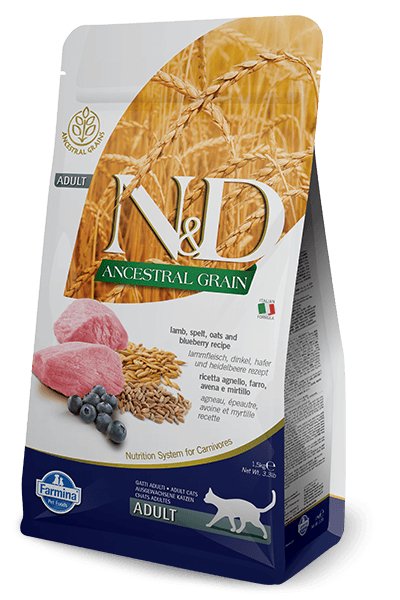 Farmina N&D Natural & Delicious Low Grain Adult Lamb & Blueberry Dry Cat Food - 8010276021595