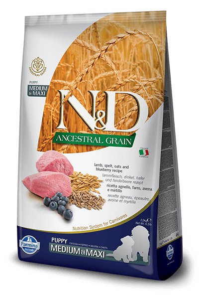 Farmina N&D Natural & Delicious Low Grain Medium & Maxi Puppy Lamb & Blueberry Dry Dog Food - 8010276033710