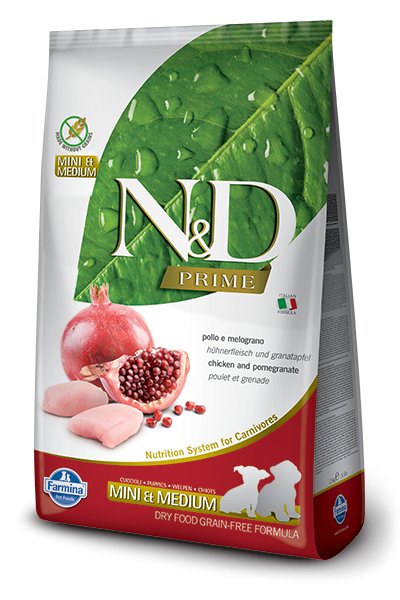 Farmina N&D Prime Natural & Delicious Grain Free Mini & Medium Puppy Chicken & Pomegranate Dry Dog Food - 8010276035998