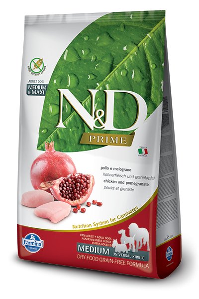 Farmina Prime N&D Natural & Delicious Grain Free Medium Adult Chicken & Pomegranate Dry Dog Food - 8010276036056