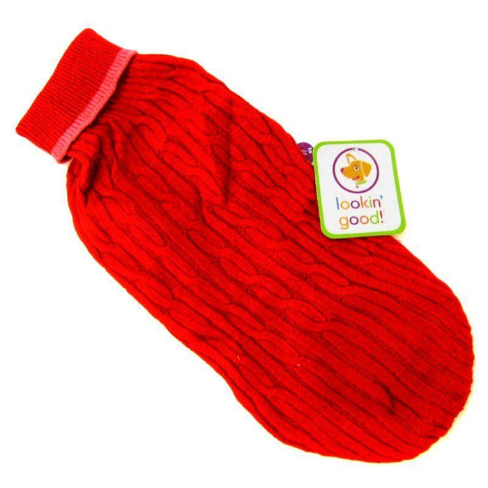 Fashion Pet Cable Knit Dog Sweater - Red - 077234800188