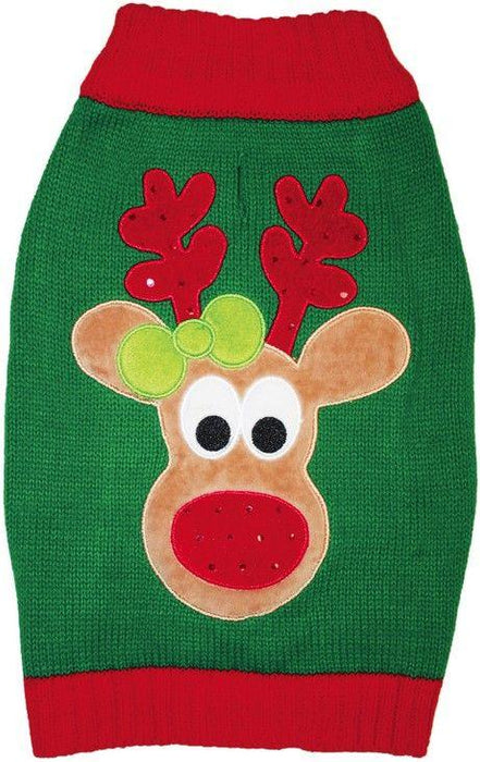 Fashion Pet Green Reindeer Dog Sweater - 660204024594