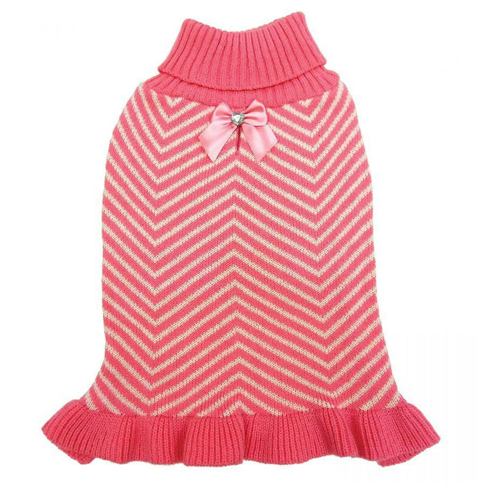 Fashion Pet Stripes & Ruffles Dog Sweater - Pink - 660204023344