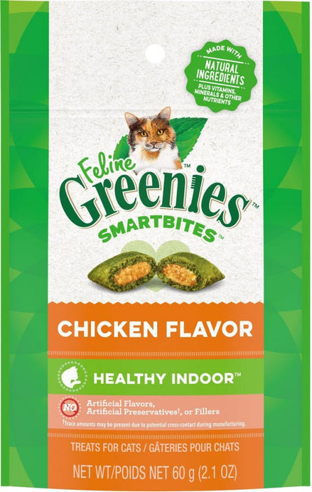 Greenies Feline SmartBites Healthy Indoor Natural Chicken Flavor Soft & Crunchy Adult Cat Treats - 642863101397