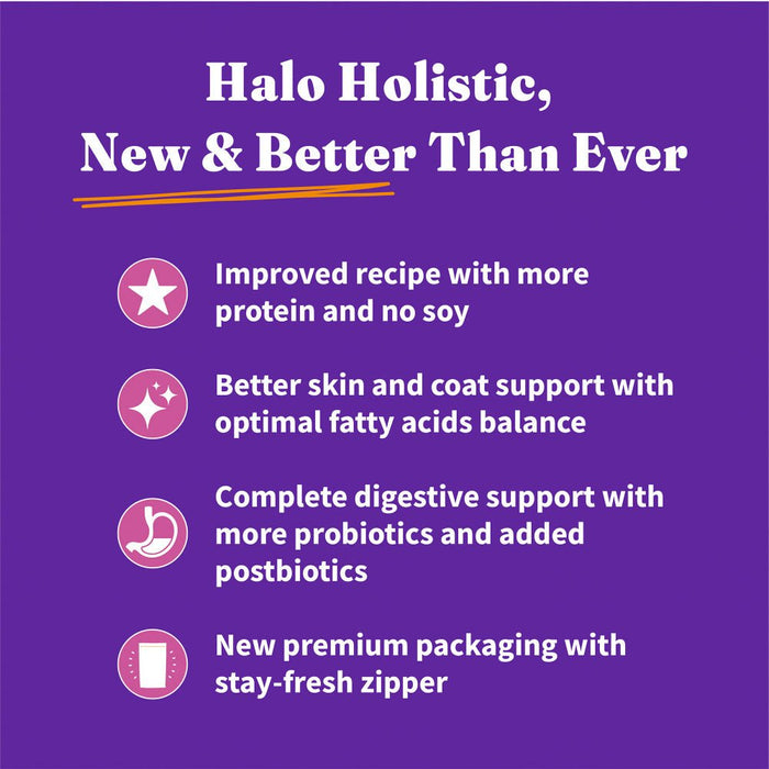 Halo Holistic Complete Digestive Health Grain Free Turkey and Sweet Potato Dog Food Recipe Adult Dry Dog Food - 745158595038