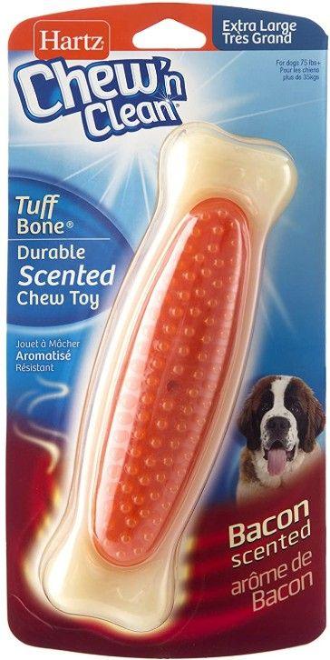 Hartz Chew N Clean Tuff Bone Durable Bacon Scented Dog Chew Toy - 032700155773