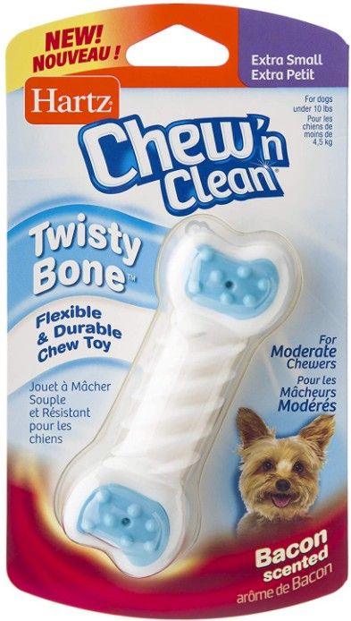 Hartz Chew N Clean Twisty Bone Flexible And Durable Bacon Scented Dog Chew Toy - 032700156862