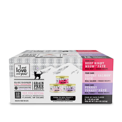 I and Love and You Beef, Right Meow!, Savory Salmon, and Purrky Turkey Pate Multi-Pack Canned Cat Food - 10818336012300