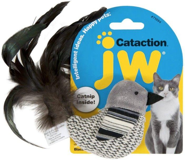 JW Pet Cataction Catnip Black And White Bird Cat Toy With Feather Tail - 618940710943