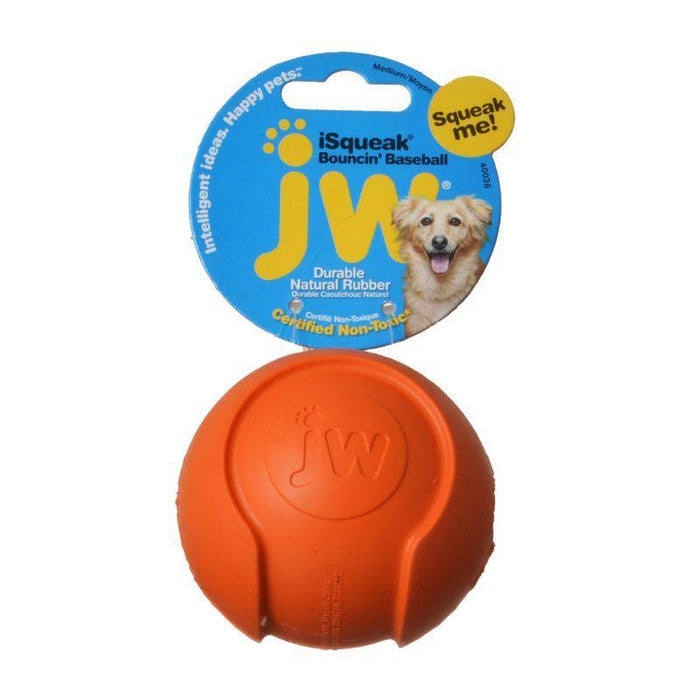 JW Pet iSqueak Bouncing Baseball Rubber Dog Toy - 618940400363