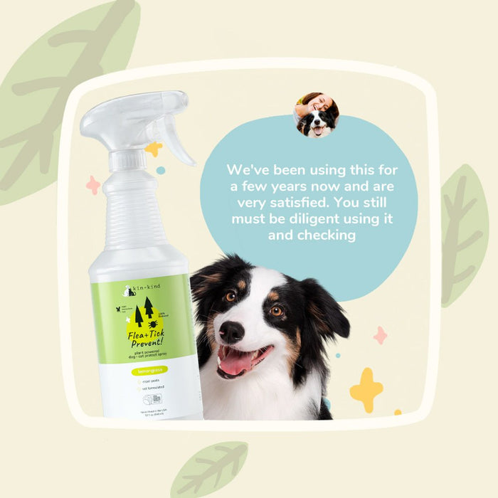 kin+kind Flea & Tick Prevent! Plant Powered Dog & Cat Protect Lemongrass Spray - 850027253107