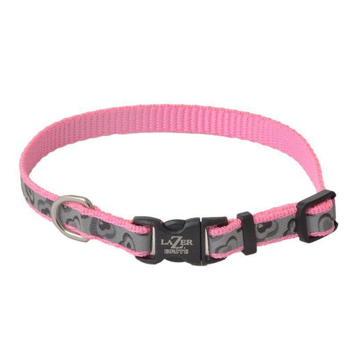 Lazer Brite Pink Hearts Reflective Adjustable Dog Collar - 076484463280