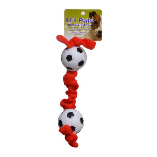 Li'l Pals Soccer Ball Plush Tug Dog Toy - Red, Black & White - 076484401343