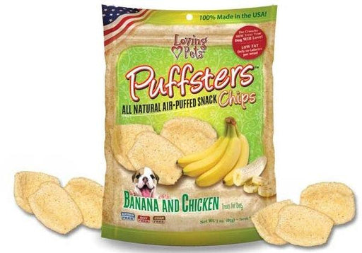 Loving Pets Puffsters Chips Banana and Chicken Dog Air Puffed Treats - 842982051102