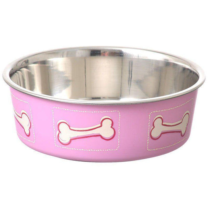 Loving Pets Stainless Steel & Coastal Pink Bella Bowl with Rubber Base - 842982075108