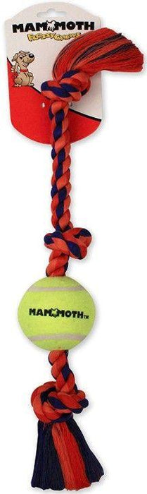 Mammoth Pet Flossy Chews Color 3 Knot Tug with Tennis Ball - Assorted Colors - 746772510407