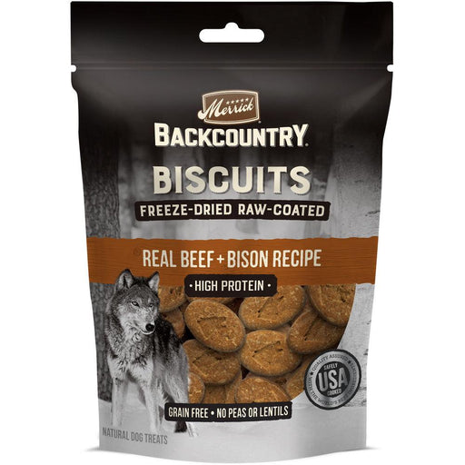 Merrick Backcountry Grain Free Beef & Bison Recipe Freeze Dried Raw Coated Biscuit Dog Treats - 022808760016