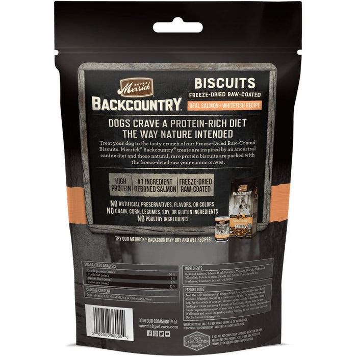 Merrick Backcountry Grain Free Salmon & Whitefish Recipe Freeze Dried Raw Coated Biscuit Dog Treats - 022808760054