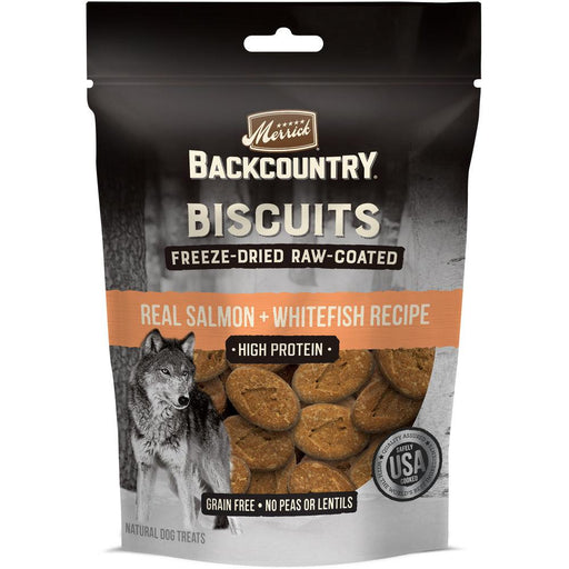 Merrick Backcountry Grain Free Salmon & Whitefish Recipe Freeze Dried Raw Coated Biscuit Dog Treats - 022808760054