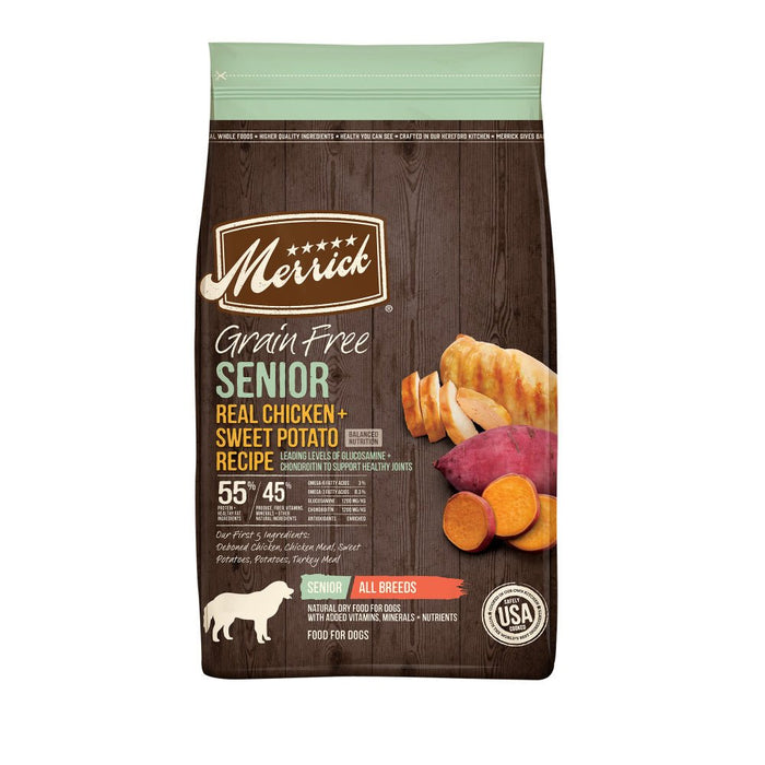 Merrick Senior Dry Dog Food Real Chicken & Sweet Potato Grain Free Dog Food Recipe - 022808385820