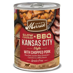 Merrick Wet Dog Food Slow-Cooked BBQ Kansas City Style with Chopped Pork Grain Free Canned Dog Food - 022808284314