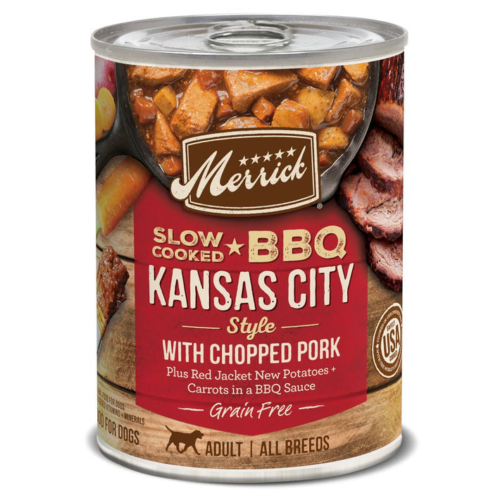 Merrick Wet Dog Food Slow-Cooked BBQ Kansas City Style with Chopped Pork Grain Free Canned Dog Food - 022808284314