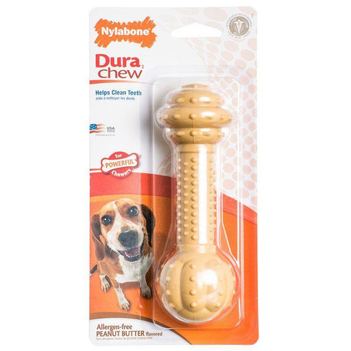 Nylabone Dura Chew Barbell Dog Chew Toy - Peanut Butter Flavor - 018214830283