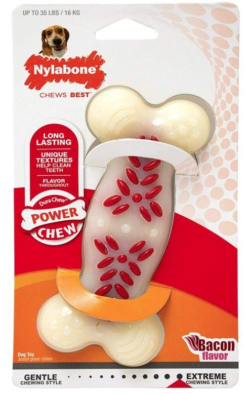 Nylabone Dura Chew White & Red Dog Bone - Bacon Flavor - 018214823285