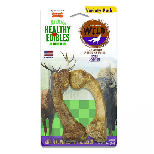 Nylabone Healthy Edibles Wild Chew Bone Variety Pack - Venison & Bison - 018214834878