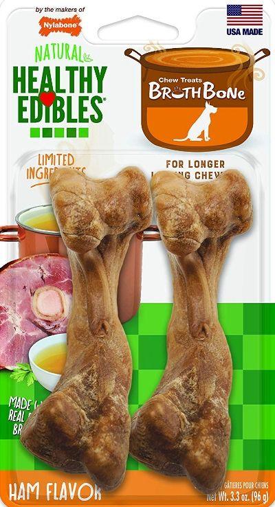 Nylabone Natural Healthy Edibles Broth Bone Chew Treats - Ham Flavor - Medium - 018214846987