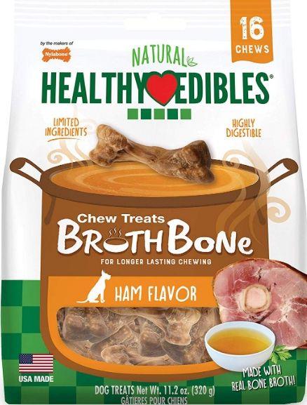 Nylabone Natural Healthy Edibles Broth Bone Chew Treats - Ham Flavor - Small - 018214846963