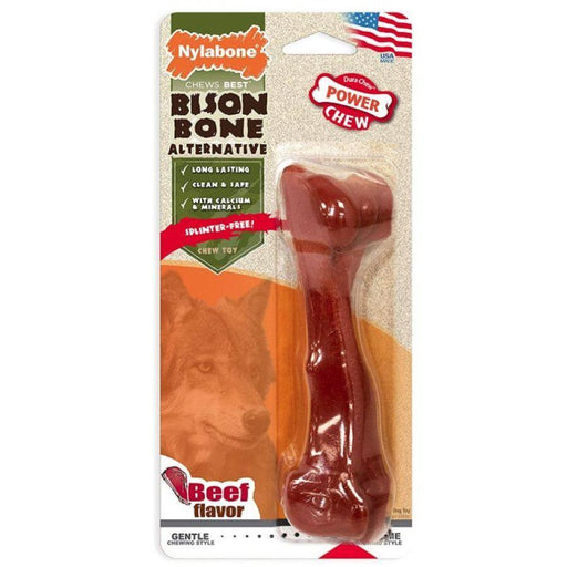 Nylabone Power Chew Bison Bone Alternative Dog Chew Toy Beef Flavor - 018214847632