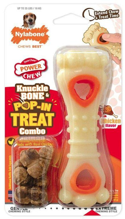 Nylabone Power Chew Knuckle Bone and Pop-In Treat Toy Combo Chicken Flavor Wolf - 018214848929