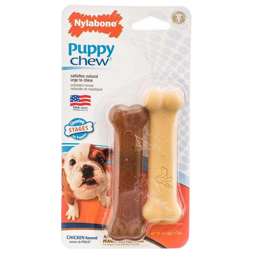 Nylabone Puppy Chew Petite Twin Pack - Chicken & Peanut Butter Nylon Chews - 018214832423
