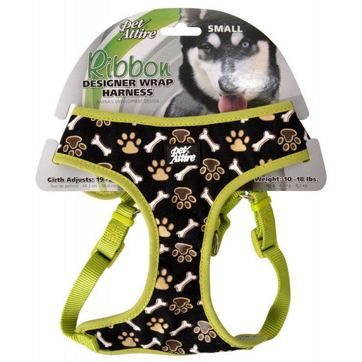 Pet Attire Ribbon Brown Paw & Bones Designer Wrap Adjustable Dog Harness - 076484666308