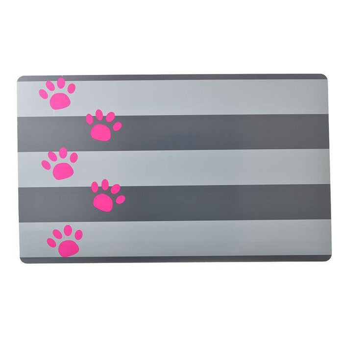 Petmate Plastic Food Mat - Gray Stripe & Pink Paw - 029695449055