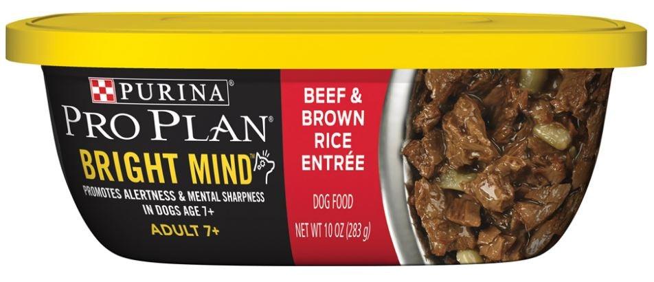 Purina Pro Plan Bright Mind Adult 7+ Beef and Brown Rice Entree Dog Food Tray - 00038100174246
